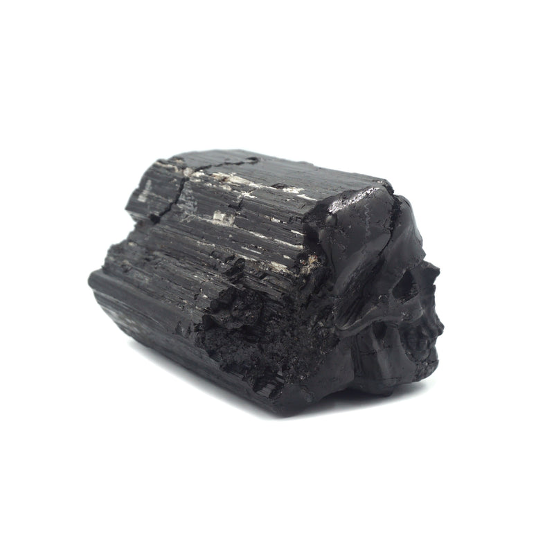 HAND CARVED BLACK TOURMALINE SKULL