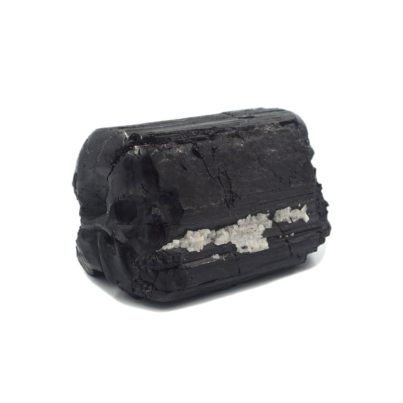 HAND CARVED BLACK TOURMALINE SKULL