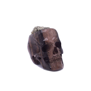 WOOD SKULL WITH PYRITE HEAD - SMALL
