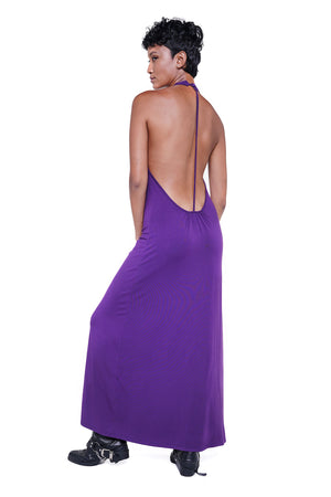 YASMIN HALTER BACKLESS MAXI DRESS - PURPLE Skull-Bali YASMIN HALTER BACKLESS MAXI DRESS - PURPLE Skull-Bali