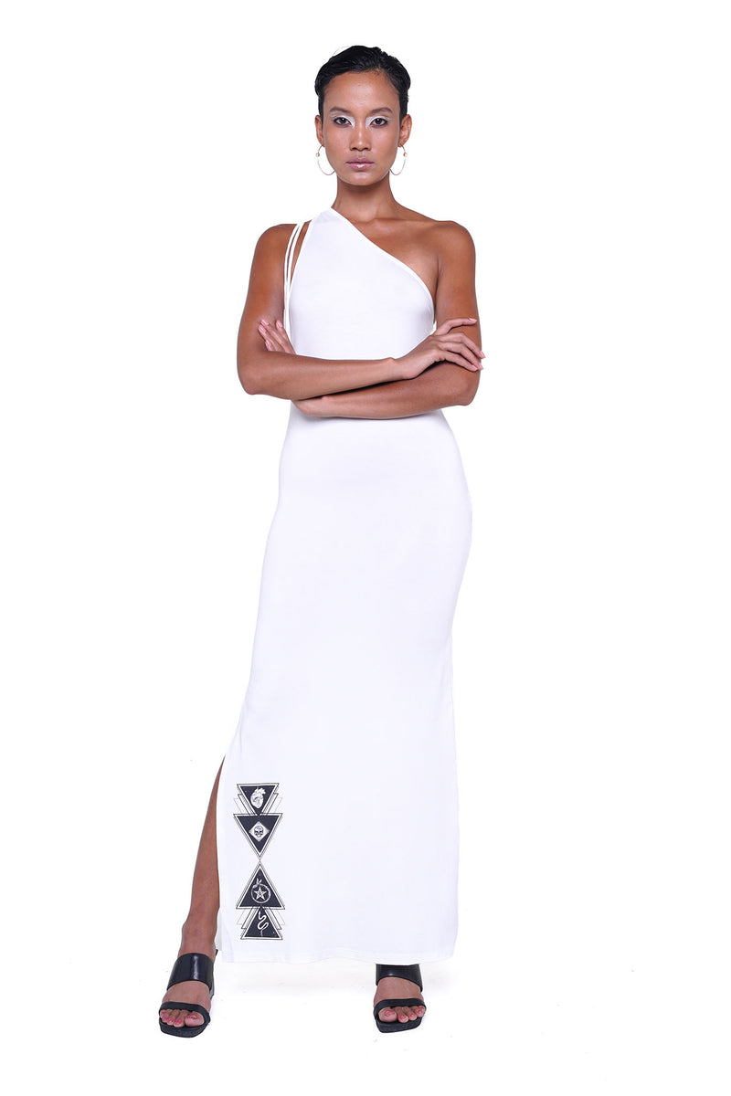 DROP ONE SHOULDER BACKLESS MAXI DRESS - OFF WHITE
