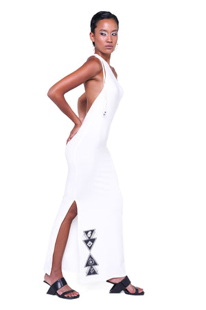 DROP ONE SHOULDER BACKLESS MAXI DRESS - OFF WHITE