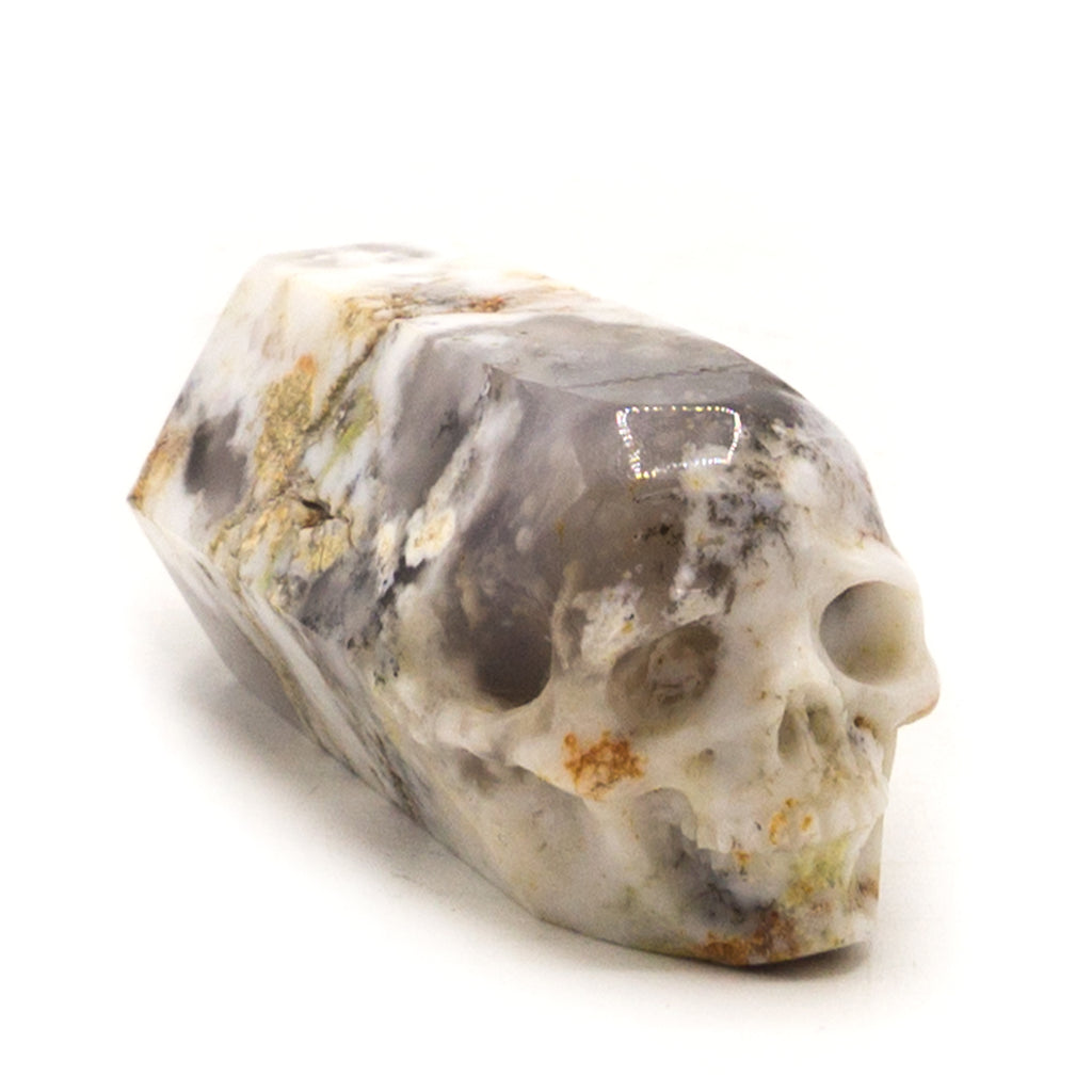 HAND CARVED MARBLE CHALCEDONY CRYSTAL STONE  SKULL SMALL