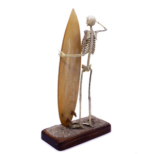 LOCAL ONLY HAND CARVED SKELETON SKULL WITH SURFBOARD ART DECORATION