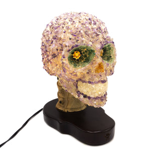 HEAD LAMP CLEAR RESIN SKULL WITH WOOD BASE LAMP