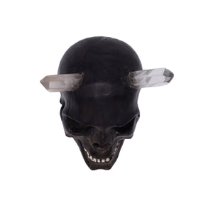WOOD SKULL WITH CRYSTAL HORNS