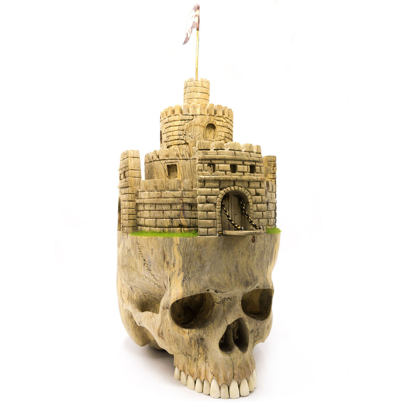HAND CARVED WOOD SKULL MY HOME MY CASTLE LARGE