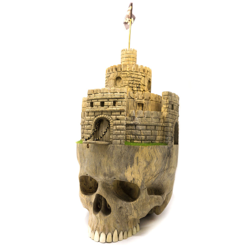HAND CARVED WOOD SKULL MY HOME MY CASTLE LARGE