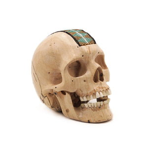HOME DECOR HAND CARVED WOOD SEQUINS SKULL SMALL