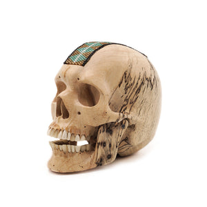 HOME DECOR HAND CARVED WOOD SEQUINS SKULL SMALL
