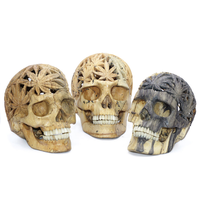 The Pothead junior hand carved wood Skull by Skullbali collection  in Medium Size