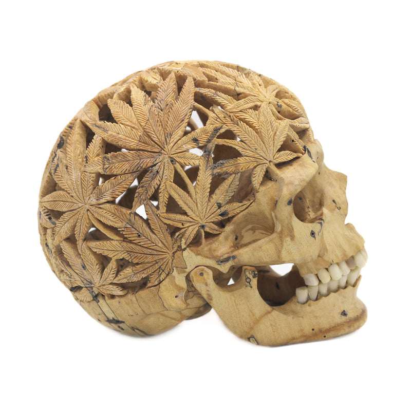 The Pothead junior hand carved wood Skull by Skullbali collection  in Medium Size