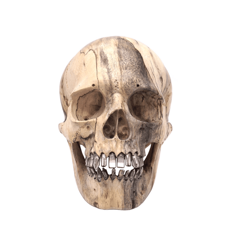 HAND CARVED WOOD AND UPCYCLED SCREWDRIVER BITS SKULL MEDIUM ART HOME DECORATION
