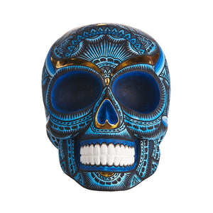 BALI STYLE BLUE HAND-PAINTED RESIN SKULL