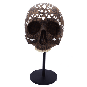 HAND CARVED COCONUT SKULL WITH MOTHER OF PEARL INLAY - LARGE - NUT HEAD