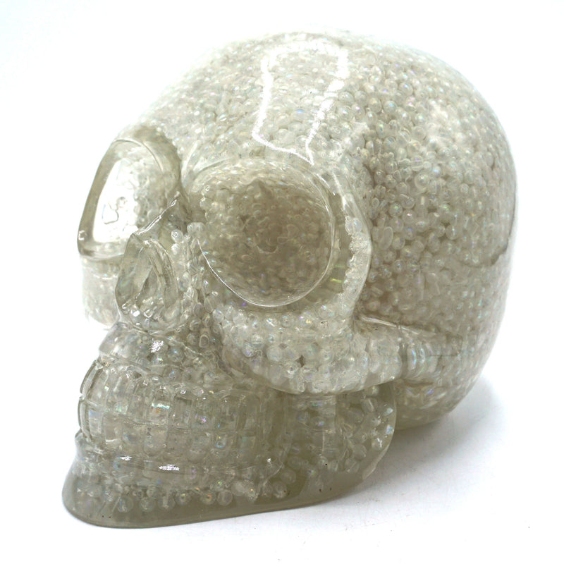 WHITE PEARL CLEAR RESIN SKULL LARGE